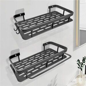 Rustproof Aluminum Shower Caddy Set Adhesive Wall Mounted Bathroom Storage Shelv